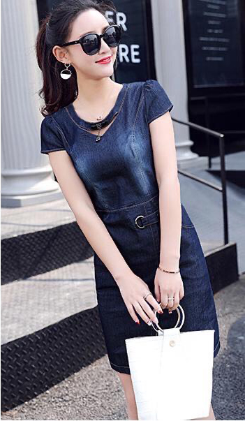 ĐẦM JEAN CỔ TIM ĐÍNH NƠ XẺ TÀ XÉO